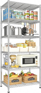 Xcity Storage Shelves, 6 Tier Heavy Duty Metal Shelving Unit, 2400 LBS Capacity Adjustable Steel Wire Shelf Organizer for Pantry, Kitchen, Garage, 14" D x 30" W x 70" H, Chrome