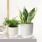 Self Watering Pots for Indoor Plants, 5 & 4 Inch Stylish Flower Pots, Set of 4 Modern Planters with Self Watering Plant Feature (Black Stripes)