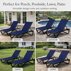 Kozyard Outdoor Chaise Lounge Chair, Full Aluminum Frame, Adjustable Reclining Patio Lounger for Poolside, Sunbathing & Backyard, Textilene (NavyBlue, 2Chairs)