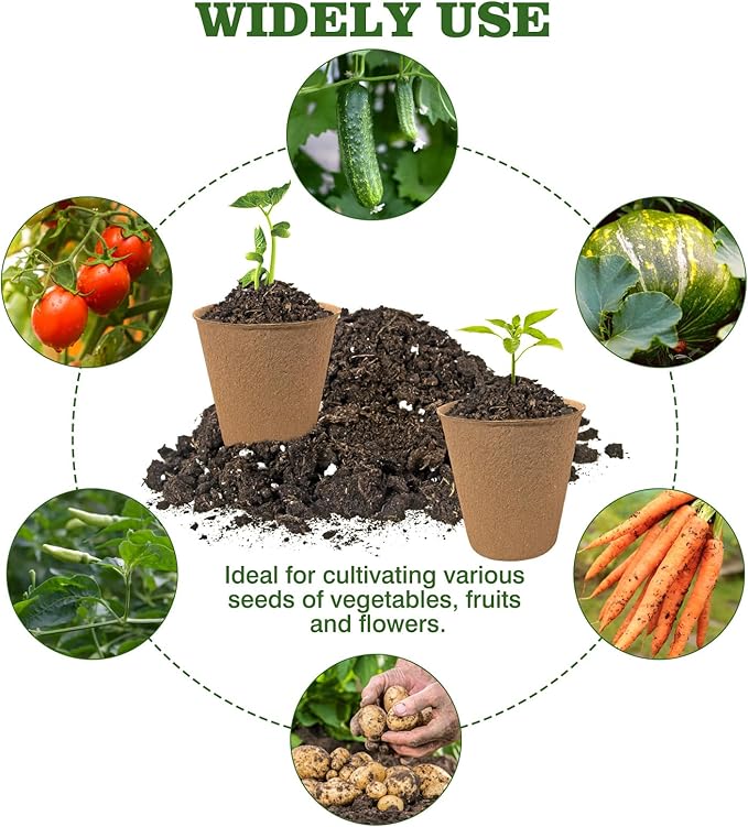 Biodegradable Peat Pots for Seedling - 120 Pack 3.15 inch Biodegradable Plant Seed Starters Kits with 30 Plant Labels, Garden Germination Nursery Pots for Flower Vegetable Seed Germination