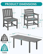 SERWALL 11-Piece Outdoor Dining Set, 60" - 83" Expandable Outdoor Dining Table and 10 HDPE Chairs, All Weather HDPE Outdoor Furniture Set for Backyard, Garden, Grey