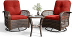 Aoxun 3 Pieces Patio Furniture Set, Patio Swivel Rocker Chairs Set of 2, Wicker Outdoor Bistro Set with Rocking Chair, Thickened Cushions and Table for Porch (Red)