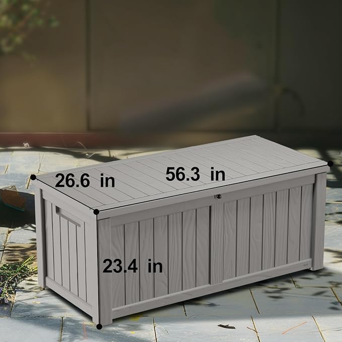 Deck Box 120 Gallon Grey Resin Lockable Outdoor Storage