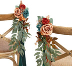 Artificial Aisle Pew Flowers 8 Pcs Dark Teal and Burnt Orange Wedding