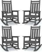 KINGYES Oversized Outdoor Rocking Chair Set of 4, All-Weather Patio Rocking Chairs for Porch, HDPE Outdoor Patio Rockers with High Back & Wide Seat for Garden, Lawn, Gray