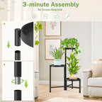 iDavosic.ly Plant Stand Indoor Outdoor, 3 Tier Corner Metal Flower Display Holder Shelf, Easy Assembly Folding Tall Orchid Rack for Patio Balcony Porch Garden Living Room House, Black