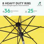 JEAREY 9FT Outdoor Patio Umbrella Outdoor Table Umbrella with Push Button Tilt and Crank, Market Umbrella 8 Sturdy Ribs UV Protection Waterproof for Garden, Deck, Backyard, Pool (Yellow)