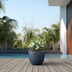 Kante 14 Inch Dia Round Concrete Planter, Indoor Outdoor Large Plant Pot with Drainage Hole and Rubber Plug for Home Patio Garden, Dark Gray