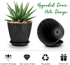4 inch Plant Pots, 5 Pack Flower Pots Outdoor Indoor, Planters with Drainage Holes and Tray Saucers(Black)