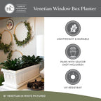 The HC Companies Venetian Window Planter Box w/Drain Plug - Long Planter Box for Windowsills, Balconies & More - Plastic Rectangular Outdoor Planters for Herbs & Flowers (18" Sandstone, Pack of 1)