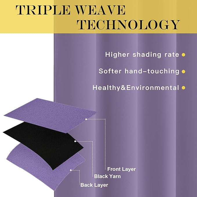 NICETOWN Blackout 108 inch Curtains for Sliding Glass Door, Grommet Thermal Insulated Room Darkening Window Treatment Sound Reducing Drapes for Room Divider, 1 Panel, W52 x L108, Lilac Purple
