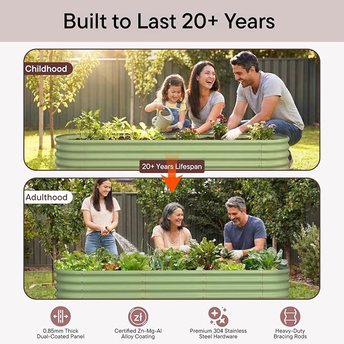 2-Pack Galvanized Raised Garden Bed 8x4x1.5 | 10x2x1.5 ft, 18" Tall Metal Planter Boxes Outdoor for Herb Vegetable, Modular Raised Flower Bed for Gardening with Zn-Al-Mg Coated - Brooklyn Grey