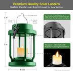 Solar Lantern Outdoor & Indoor Use – Hanging Solar Lights with Realistic Flickering Flameless Candle, Weatherproof for Gardens, Patios, Trees, and Lawns (Green, 1 Pack)