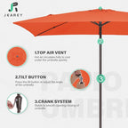 JEAREY 6.5x10 ft Rectangular Patio Umbrellas Rectangle Outdoor Umbrella with Push Button Tilt and Crank, Market Table Umbrella 6 Sturdy Ribs UV Protection for Poolside Garden Backyard Deck, Orange