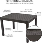 Kozyard Villa Expandable Patio Dining Table - Adjustable, Aluminum Outdoor Furniture for 4-6 Person, Perfect for Backyard, Porch, Deck, Garden - Brown, 43"- 86"