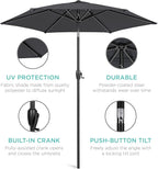 Best Choice Products 7.5ft Heavy-Duty Round Outdoor Market Table Patio Umbrella w/Steel Pole, Push Button Tilt, Easy Crank Lift - Black