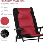 Outsunny Oversized Folding Rocking Camping Chair Set of 2, Padded Outdoor Rockers with High Back and Armrests, Portable Outdoor Patio Chairs with Steel Frame for Garden, Porch, Lawn, Red