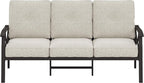 RoyalCraft Patio 3 Seats Sofa, All-Weather Outdoor Couch, Patio Furniture Sofa, Khaki Metal Chair with Beige Cushions