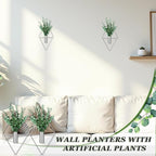 2 Pieces Wall Decor Hanging Planters with Artificial Plants Metal Hanging Vase Indoor Plants Holder Modern Boho Wall Art for Bathroom Bedroom Living Room Decor(Silver, Eucalyptus)