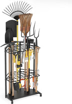 Garden Tool Organizer for Corner - Heavy Duty Metal Rack with 34 Storage Compartments & 14 Hooks for Shovels, Rakes, Long-Handled Tools, Ideal for Garden, Shed, Garage Storage
