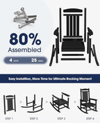 KINGYES Oversized HDPE Outdoor Rocking Chair Set of 2, Widened Seat Patio Rocking Chair, All Weather Patio Rocker, Black