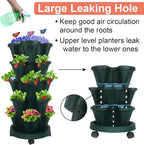 DUNCHATY Stackable Planter, Vertical Strawberry Planter with Garen Tool Set, Indoor/Outdoor 5 Tier Herb Planter Pots for Growing Vegetables and Succulents, Pine Green