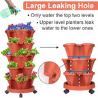 GameXcel Vertical Planter, 5 Tier Stackable Strawberry Planter with Garden Tool Set, Movable Indoor/Outdoor Garden Herb Pot for Growing Vegetables and Succulents, Red