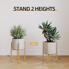 Adjustable Metal Plant Stand Indoor, Mid Century Modern Outdoor Planter Holder for 8 to 14 Inch Pots, Heavy Duty 160 LB Load, Corner Floor Stand for Home Garden Decor Golden