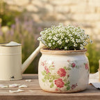 Decorative Pots Spring Decor, Pastel Floral Ceramic Garden Pots with Drainage, 6.29 Inch Pink Vintage Grandma Flower Pots for Indoor Plants & Succulent, Crackle Glaze Pottery Planters, Mom Gifts