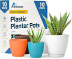 Multicolor Plant Pots with Drainage Holes & Saucers 10 Pack, Indoor & Outdoor Stackable Space-Saving Planters for Houseplants & Flowers, (7", 6.7", 6", 5.3", and 4.8" Inches), Durable & Weatherproof