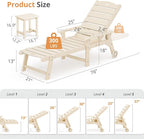 LUE BONA Chaise Lounge Chair with Table, 6-Piece, HDPS Chaise Lounger, 5 Positions Adjustable Lounge Chairs, Pool Lounge Chair with Wheels for Poolside, Backyard, Sand