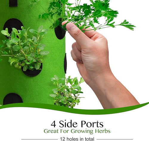 2 Pack Green Upside Down Tomato & Herb Planter, Outdoor Hanging Durable Aeration Fabric Strawberry Planter Bags