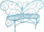 Alpine Corporation BAZ400BL Indoor Outdoor Metal Butterfly Shaped Garden Bench, 62" Long, Blue