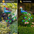 DREAMSOUL 2 Pack Metal Peacock Solar Lights Outdoor Waterproof LED Solar Lights, Decorative Garden Stakes for Yard Pathway Peacock Decor