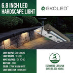 GKOLED 6.8 Inch LED Low Voltage Outdoor Hardscape Light, Light Module Replaceable, Retaining Paver Wall Step Lighting, 2700K 1.5W, IP65 for Wet Location, Die-cast Aluminum Housing (Pack of 2)