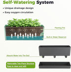 2 Pack Rectangle Self Watering Pots for Indoor Plants 17 Inches Window Boxes Planters Rectangular Flower Pots Herb Large Plant Pots with Drainage Holes and Saucers Windowsill Planter, Grey