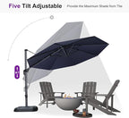 PURPLE LEAF 11 Feet Patio Umbrella with Base and Cover Round Outdoor Cantilever Umbrella Aluminum Offset Umbrella with 360-degree Rotation for Garden Deck Pool Patio Navy Blue