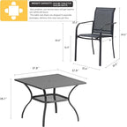 VICLLAX Patio Dining Set, 5 Pieces Outdoor Furniture Set- 37.8" Square Outdoor Table and 4 Stackable Patio Chairs, Grey Tabletop and Grey Fabric