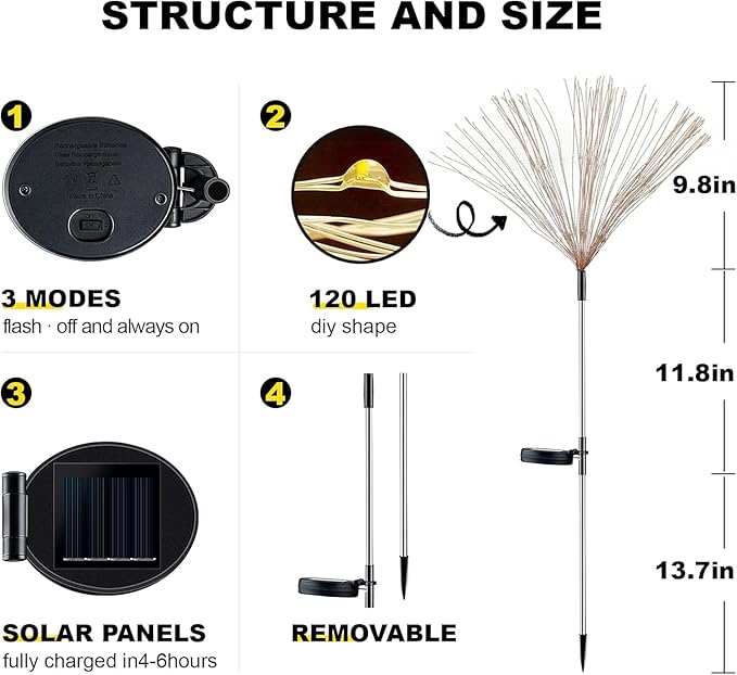 YOTOZU 2 PCS Solar Firework Light, Outdoor Solar Garden Decorative Lights 120 LED Powered 40 Copper Wires String DIY Landscape Light for Walkway Pathway Backyard Decor Parties Perfect Gifts(Purple)