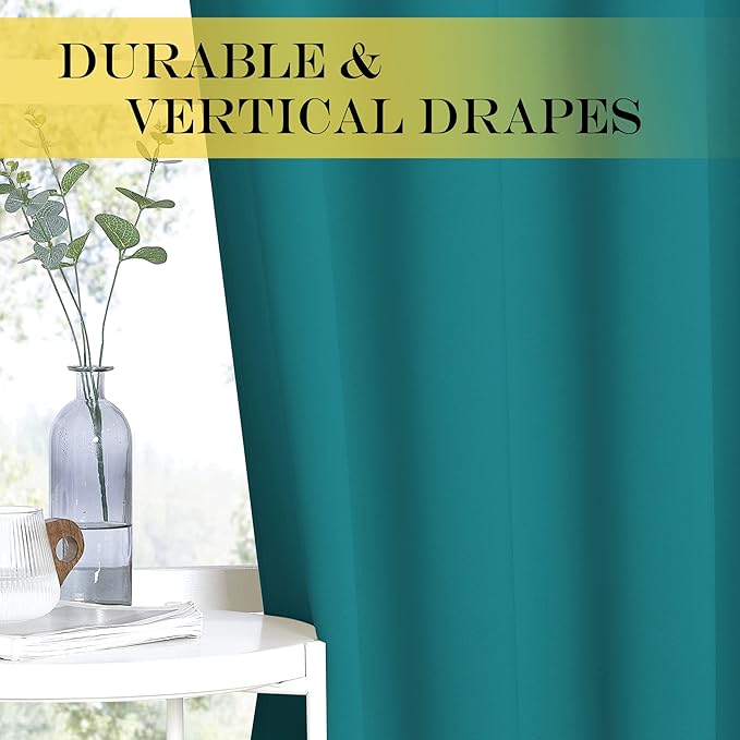 NICETOWN Blackout Curtains 120 inch Length for Sliding Glass Door, Grommet Thermal Insulated Room Darkening Sound Reducing Drapes for Room Divider, 1 Panel, W52 x L120, Peacock Teal