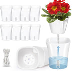 10 Pack 3 Inch Self Watering Pots for Indoor Plants, White Plastic Planters with Water Level Indicator, Drainage Holes & Wick, Small Plant Pots for Cuttings, Seedlings, Herbs, African Violets