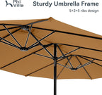PHI VILLA 15ft Large Patio Umbrellas with Base, Outdoor Double-Sided Rectangle Market Umbrella for Pool Lawn Garden, Tawny