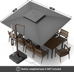 10 X 13 FT Cantilever Outdoor Patio Umbrella with Led Lights Large Heavy Duty 360° Rotation Double Top Offset Rectangular Umbrellas for Backyard Garden Pool Outside Deck, Grey