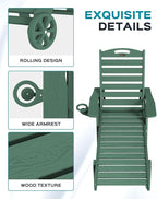 Outdoor Chaise Lounge Chair Set of 2, Patio Lounge Chairs for Outside, HDPE Lounge Chair with Wheels & Cup Holder, Poly Chair with 5 Position for Poolside, Deck, Green