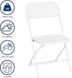 Flash Furniture Hercules Series Big & Tall Stackable Plastic Folding Chairs, Extra Wide Commercial Event Seats, Set of 4, White