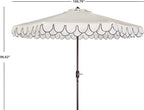 SAFAVIEH 9ft Outdoor Patio Umbrella, Round, Valance, Ivory & Black Trim, Auto Crank Tilt, UV Resistant for Deck, Backyard, Poolside (PAT8006E)