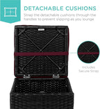 Best Choice Products Set of 2 Wicker Ottomans, Multipurpose Outdoor Furniture for Patio, Backyard, Additional Seating, Footrest, Side Table w/Storage, Removable Cushions - Deep Burgundy/Black