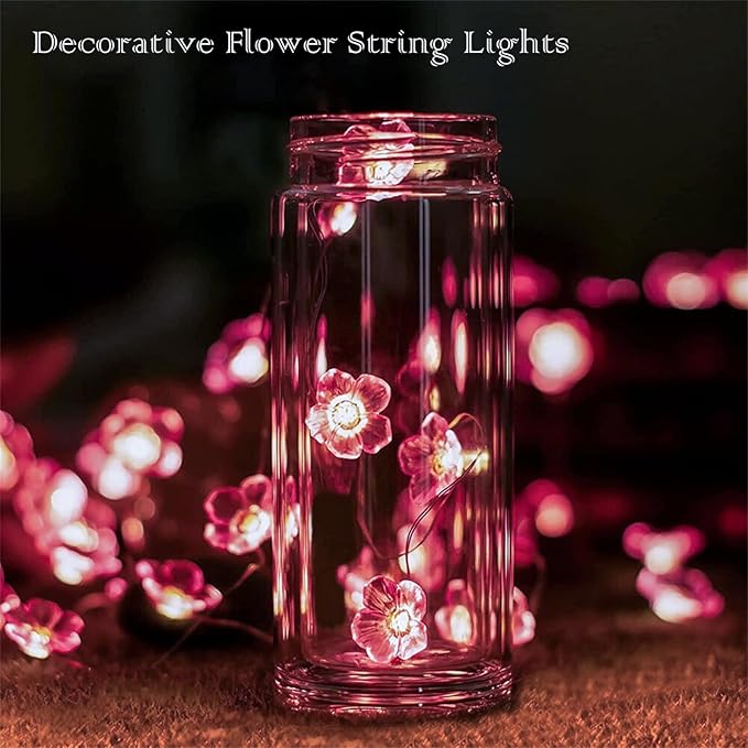 Indoor String Lights: 13 Ft Pink Cherry Blossom Fairy Lights with 40 LEDs
