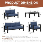 Solaste Aluminum Patio Furniture Set with 55 inch Fire Pit Table, 5 Piece Metal Outdoor Furniture with Water-Resistant Cushion, Modern Patio Conversation Set for Balcony, Front Porch, Backyard, Blue