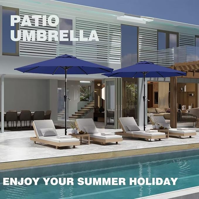 AreShark 9 FT Patio Umbrella for Outdoor, Outdoor Umbrella with Push Button Tilt and Crank, Outdoor Patio Umbrellas with 8 Sturdy Ribs for Market, Garden, Deck, Backyard, Pool (Navy)